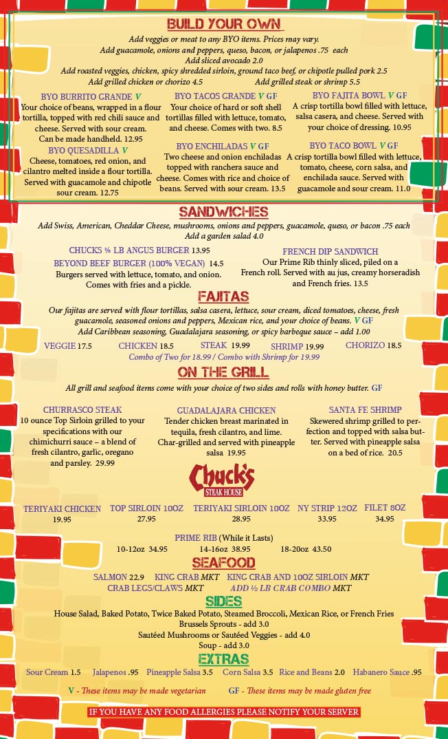 Menu - Chuck's Steak House - Storrs